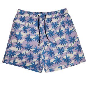 Coast Clothing Purple Tropical Palm Tree Swim Shorts Mens Size L With Mesh Linin